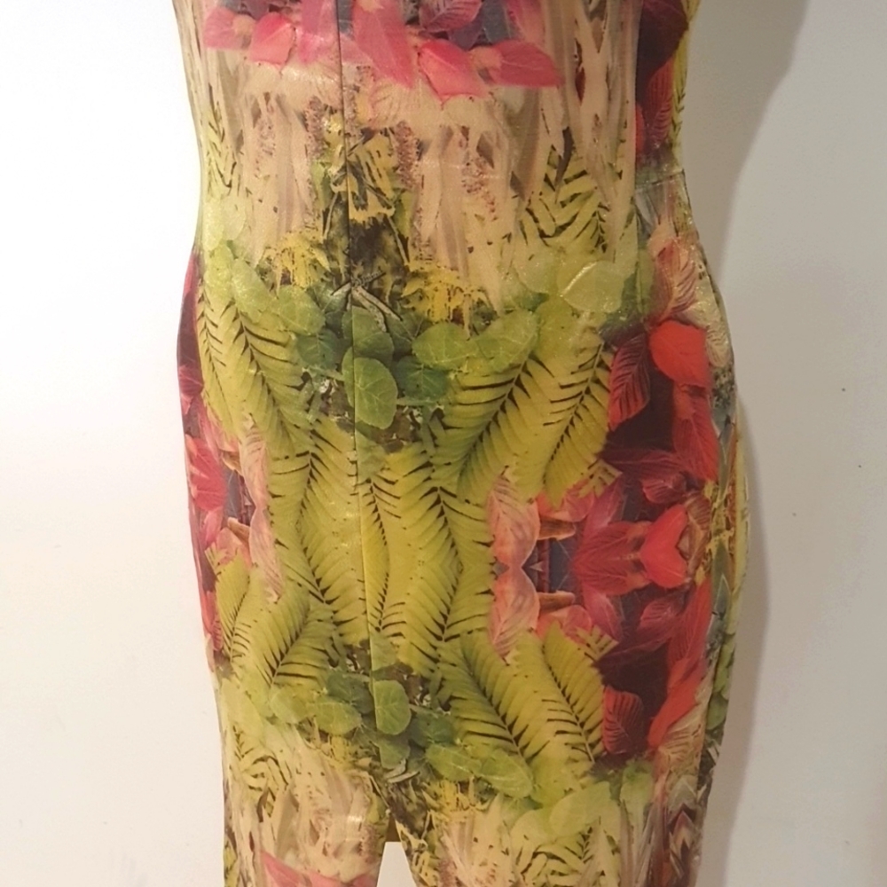Moss & Spy Size 14 Metallic Tropical Front Zip Dress - Picture 3 of 11